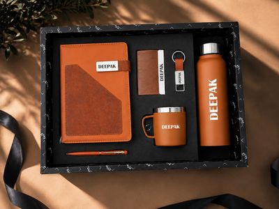 Personalized Corporate Gift Hamper – 6 Pc Executive Gift Set - Terra Luxe Diary - Warm Tan Colour