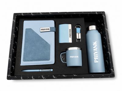 Personalized Corporate Gift Hamper – 6 Pc Executive Gift Set -Terra Luxe Diary - Sky Blue Colour
