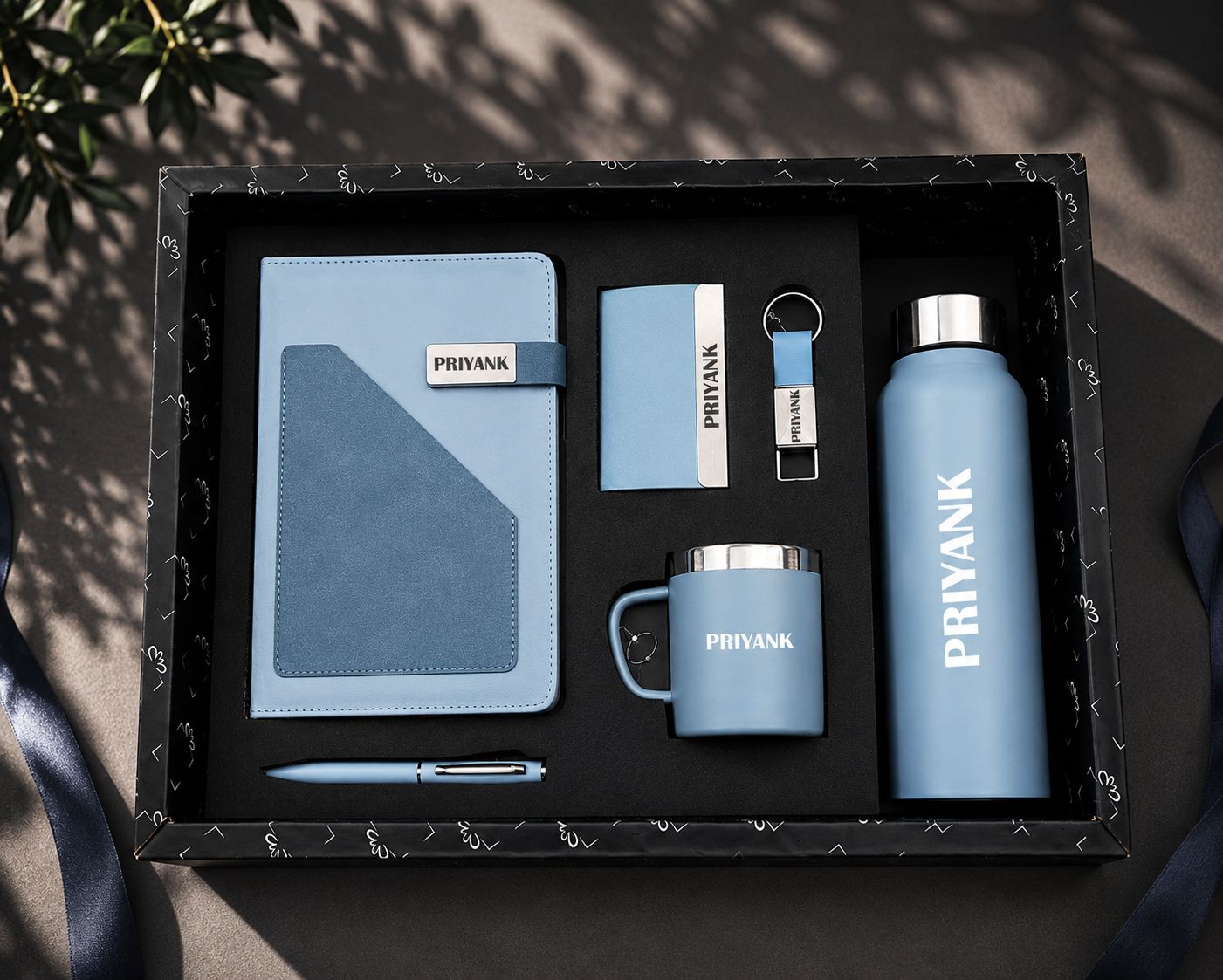 Personalized Corporate Gift Hamper – 6 Pc Executive Gift Set -Terra Luxe Diary - Sky Blue Colour