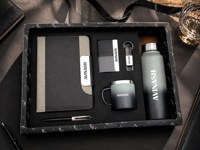 Personalized Corporate Gift Hamper – 6 Pc Executive Gift Set - Titan Edge Diary - Graphite Grey Colour