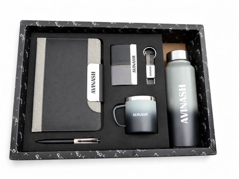 Personalized Corporate Gift Hamper – 6 Pc Executive Gift Set - Titan Edge Diary - Graphite Grey Colour