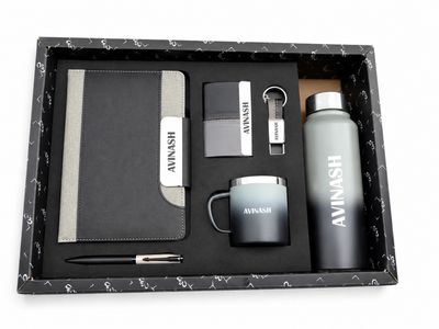 Personalized Corporate Gift Hamper – 6 Pc Executive Gift Set - Titan Edge Diary - Graphite Grey Colour