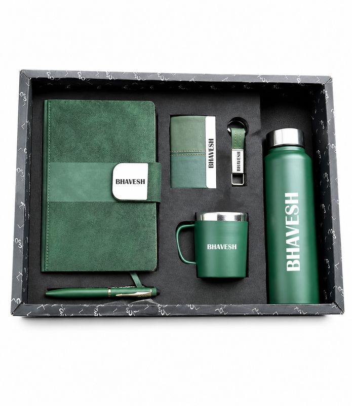 Personalized Corporate Gift Hamper – 6 Pc Executive Gift Set - Velmont Executive Diary - Emerald Forest Green Colour