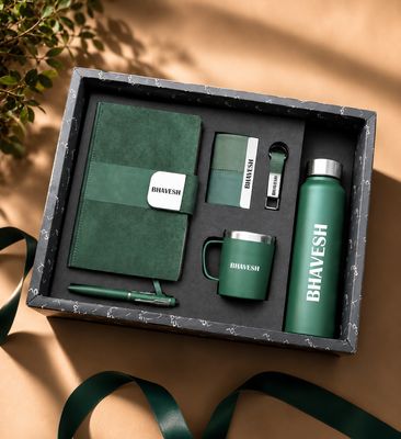 Personalized Corporate Gift Hamper – 6 Pc Executive Gift Set - Velmont Executive Diary - Emerald Forest Green Colour