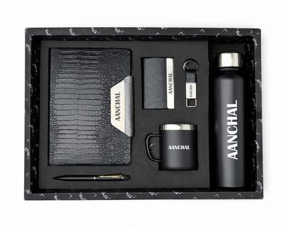 Personalized Corporate Gift Hamper – 6 Pc Executive Gift Set - Alpha Croc Diary - Imperial Black Colour