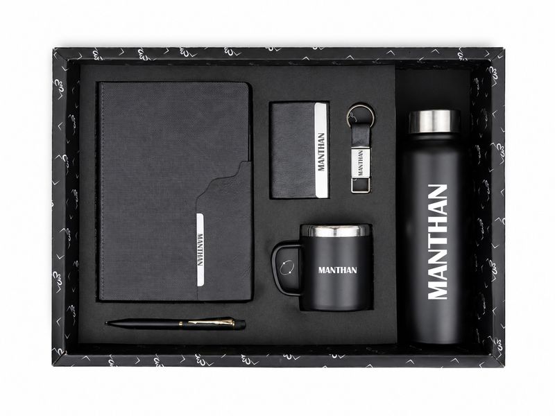 Personalized Corporate Gift Hamper – 6 Pc Executive Gift Set - Strivo Diary - Black Colour