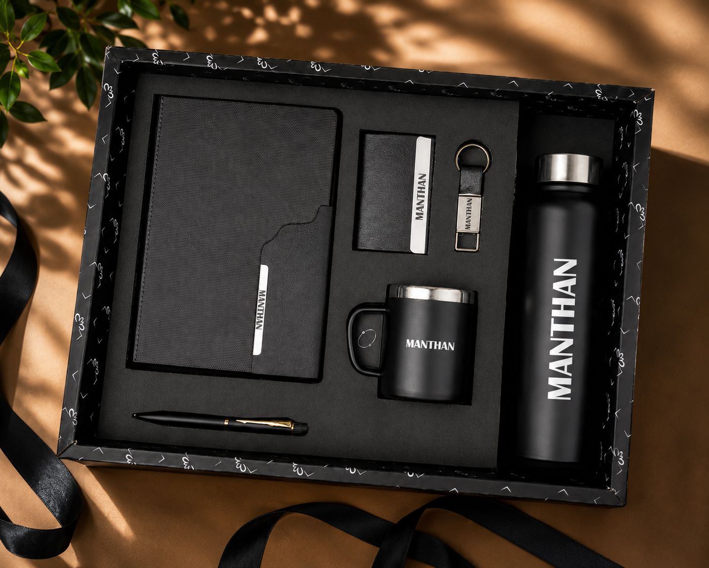 Personalized Corporate Gift Hamper – 6 Pc Executive Gift Set - Strivo Diary - Black Colour