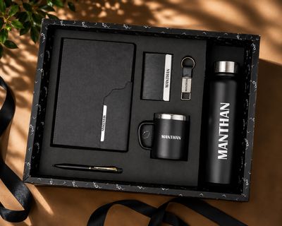 Personalized Corporate Gift Hamper – 6 Pc Executive Gift Set - Strivo Diary - Black Colour