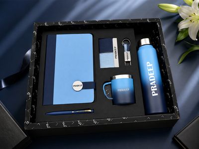 Personalized Corporate Gift Hamper – 6 Pc Executive Gift Set -Executive Slate journal Diary - Corporate Sky Colour