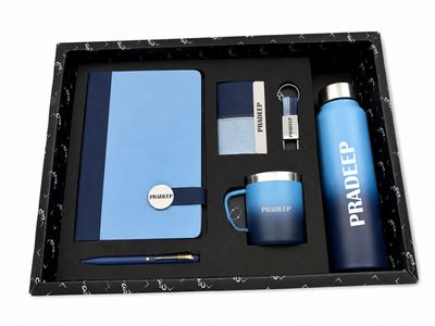 Personalized Corporate Gift Hamper – 6 Pc Executive Gift Set -Executive Slate journal Diary - Corporate Sky Colour
