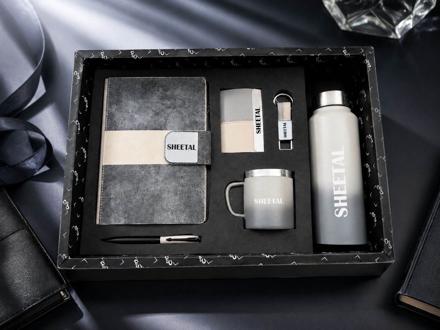 Personalized Corporate Gift Hamper – 6 Pc Executive Gift Set -Velmont Executive Diary - Graphite Slate Grey Colour