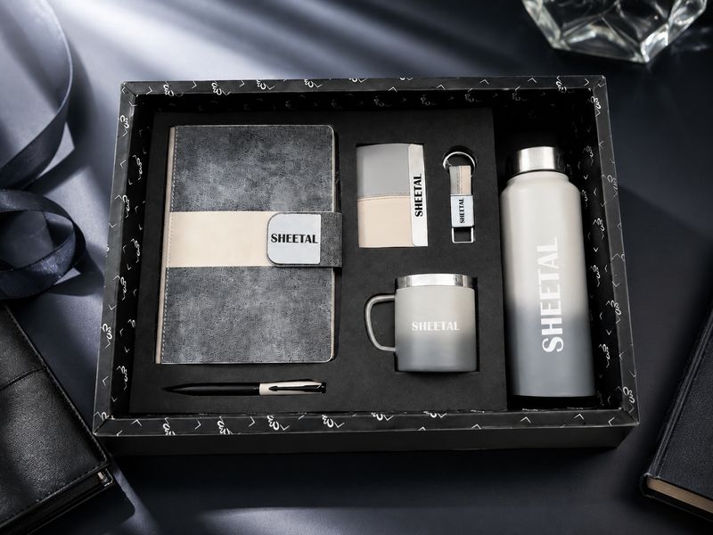 Personalized Corporate Gift Hamper – 6 Pc Executive Gift Set -Velmont Executive Diary - Graphite Slate Grey Colour