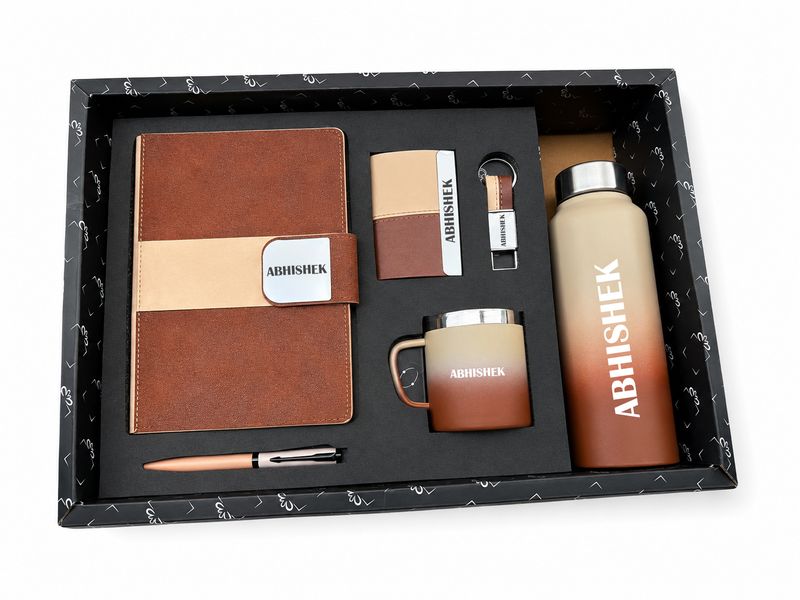 Personalized Corporate Gift Hamper – 6 Pc Executive Gift Set - Velmont Executive Diary - Vintage Walnut Colour