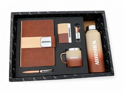Personalized Corporate Gift Hamper – 6 Pc Executive Gift Set - Velmont Executive Diary - Vintage Walnut Colour