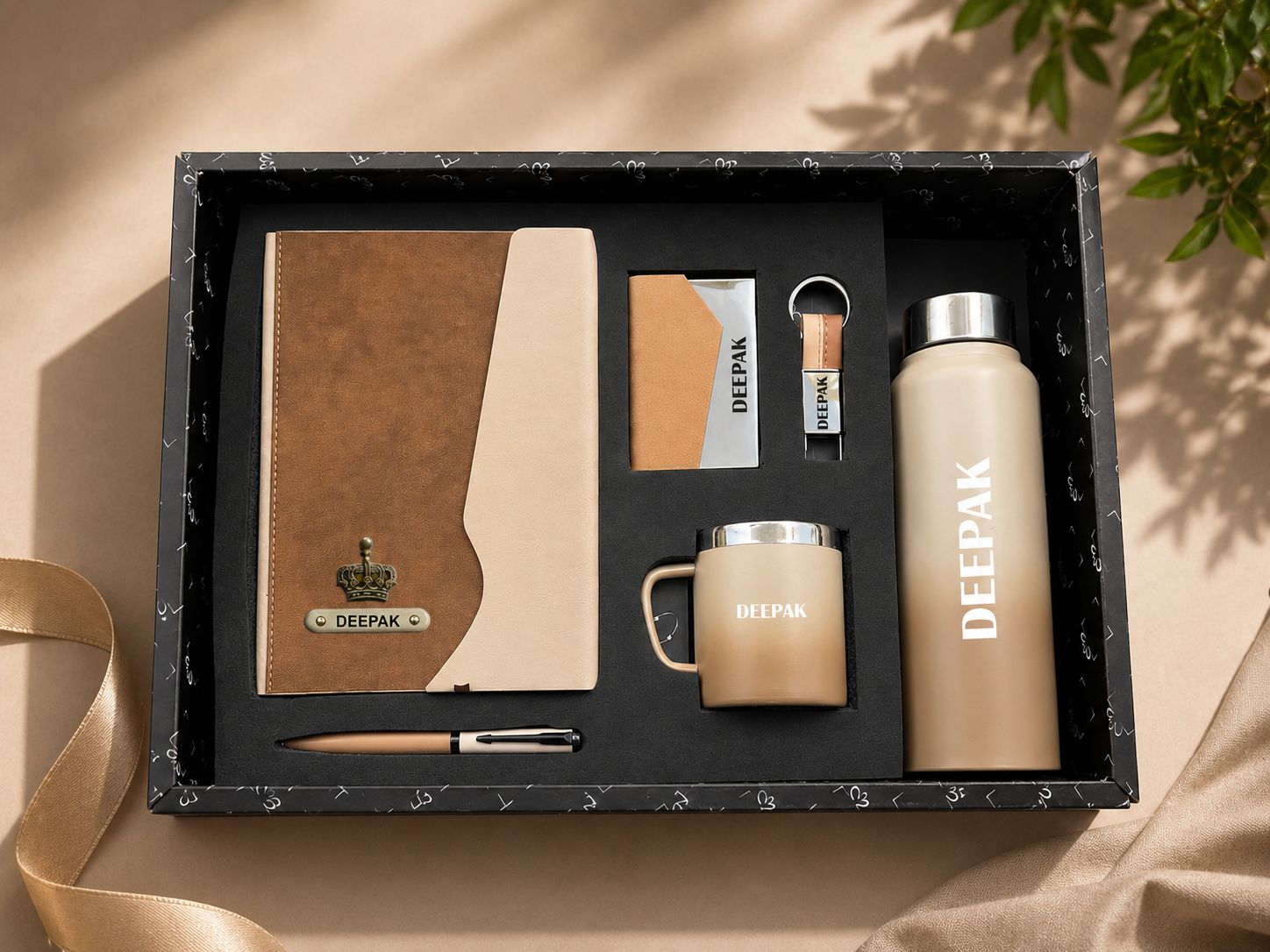 Personalized Corporate Gift Hamper – 6 Pc Executive Gift Set - Urban Earth Diary - Caramel Dune Colour