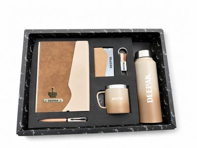 Personalized Corporate Gift Hamper – 6 Pc Executive Gift Set - Urban Earth Diary - Caramel Dune Colour