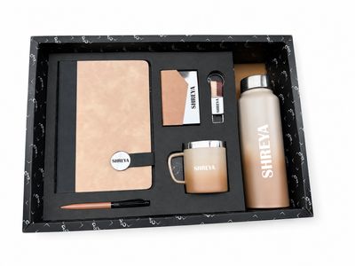 Personalized Corporate Gift Hamper – 6 Pc Executive Gift Set - Executive Slate journal - Signature Sand Colour