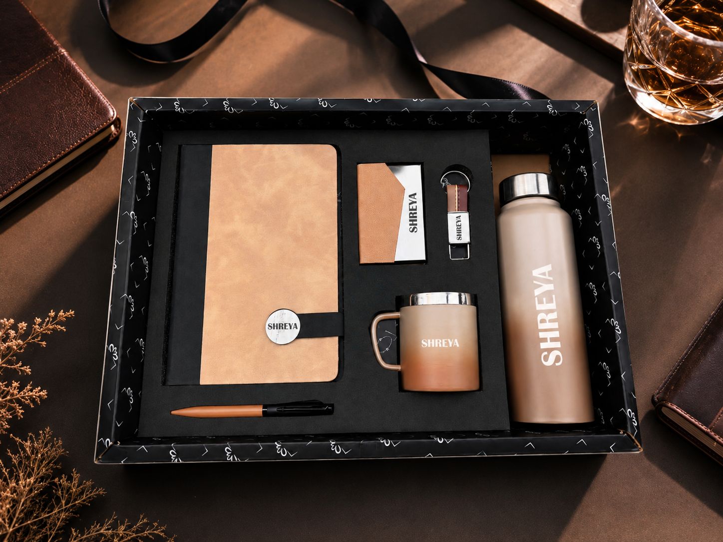 Personalized Corporate Gift Hamper – 6 Pc Executive Gift Set - Executive Slate journal - Signature Sand Colour