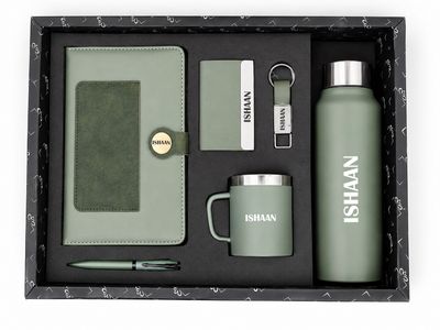 Personalized Corporate Gift Hamper – 6 Pc Executive Gift Set - Dual Colour Diary - Green Colour