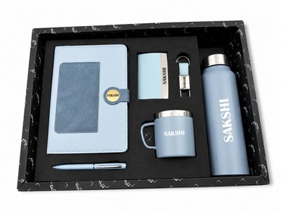Personalized Corporate Gift Hamper – 6 Pc Executive Gift Set -Dual Colour Diary - Blue Colour