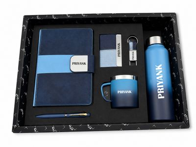 Personalized Corporate Gift Hamper – 6 Pc Executive Gift Set - Velmont Executive diary - Midnight blue Colour