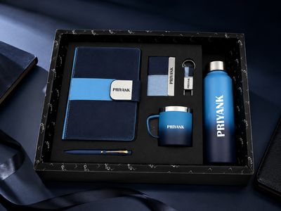 Personalized Corporate Gift Hamper – 6 Pc Executive Gift Set - Velmont Executive diary - Midnight blue Colour