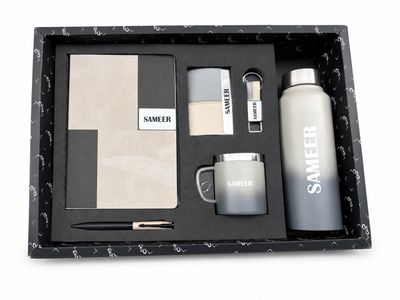 Personalized Corporate Gift Hamper – 6 Pc Executive Gift Set -Vertex Pro Diary - Titanium Grey Colour