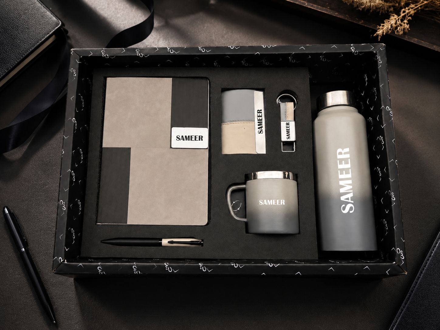 Personalized Corporate Gift Hamper – 6 Pc Executive Gift Set -Vertex Pro Diary - Titanium Grey Colour