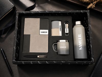 Personalized Corporate Gift Hamper – 6 Pc Executive Gift Set -Vertex Pro Diary - Titanium Grey Colour