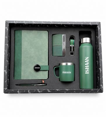 Personalized Corporate Gift Hamper – 6 Pc Executive Gift Set - Executive Slate Journal - Heritage Moss Green Colour