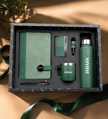 Personalized Corporate Gift Hamper – 6 Pc Executive Gift Set - Executive Slate Journal - Heritage Moss Green Colour