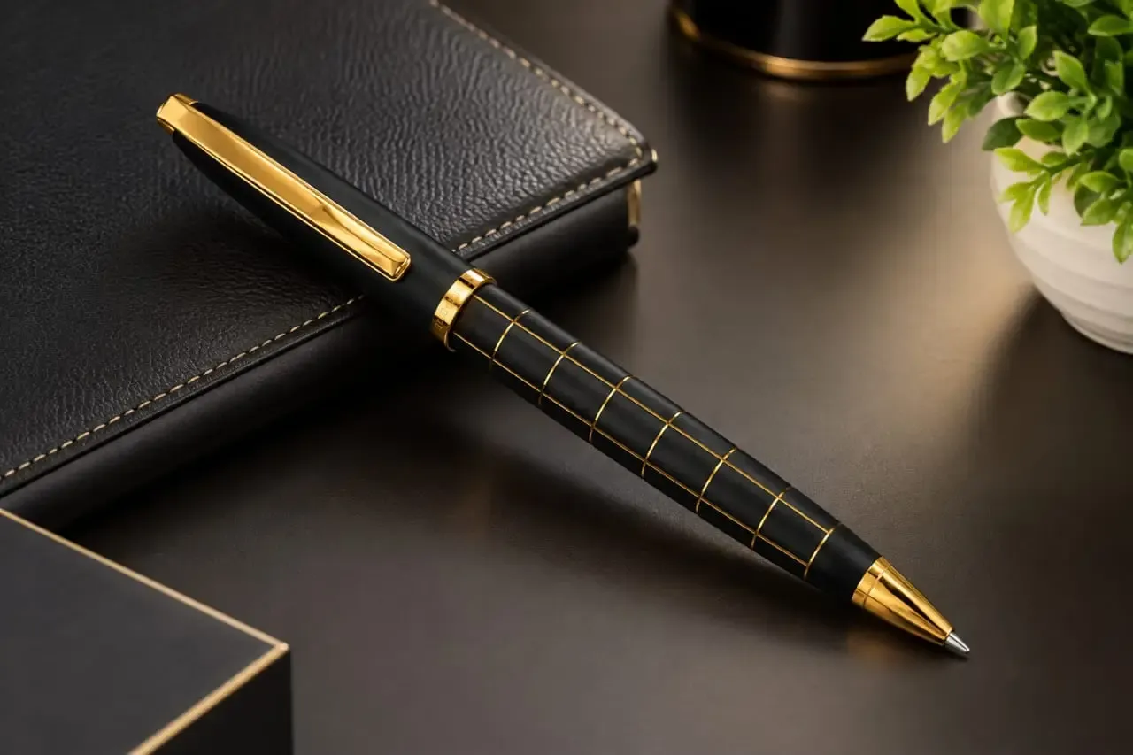 Black Gold Grid Royale Personalized Pen