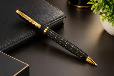Black Gold Grid Royale Personalized Pen