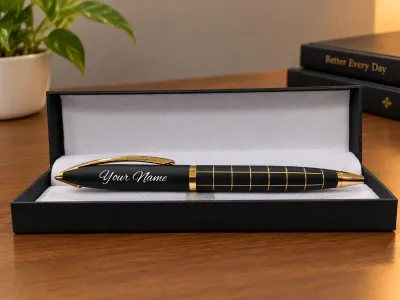 Black Gold Grid Royale Personalized Pen