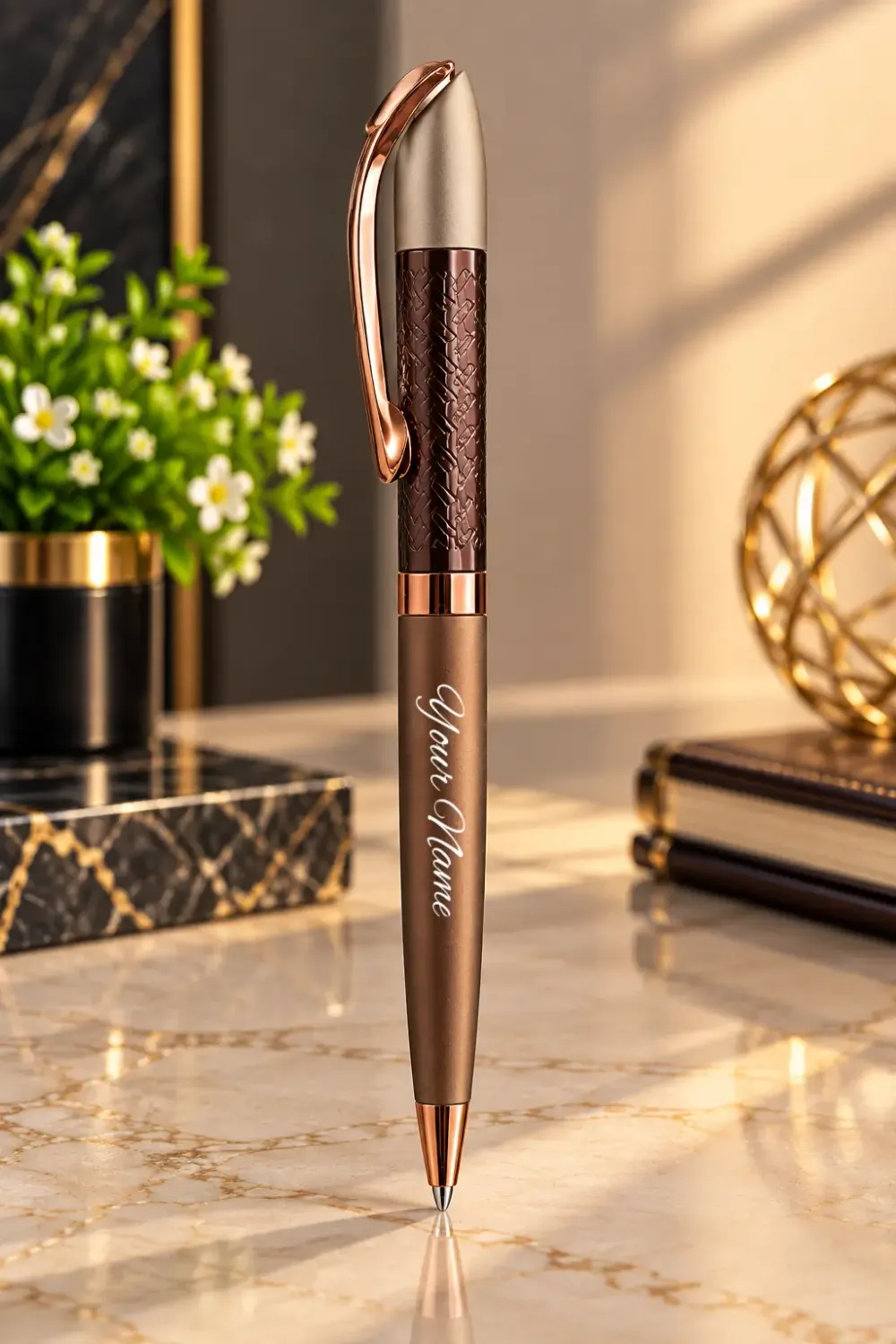 BrownSilver Weave Personalized Executive Pen