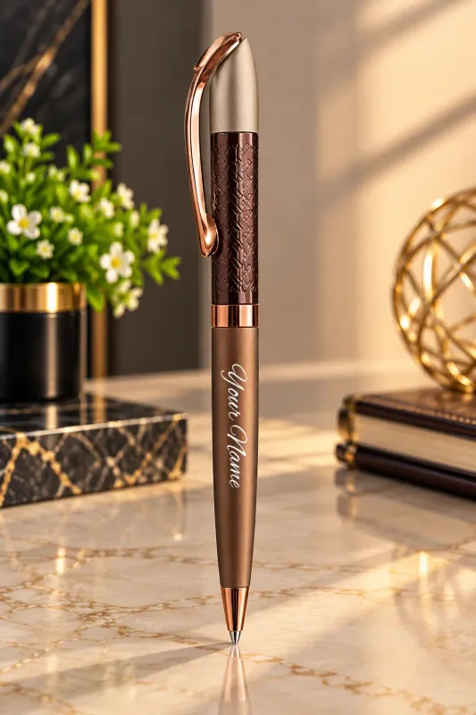BrownSilver Weave Personalized Executive Pen