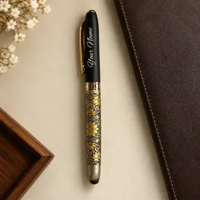 Personalized Floral Dual-Tone Etched Brass Pen with MagSnap Lid