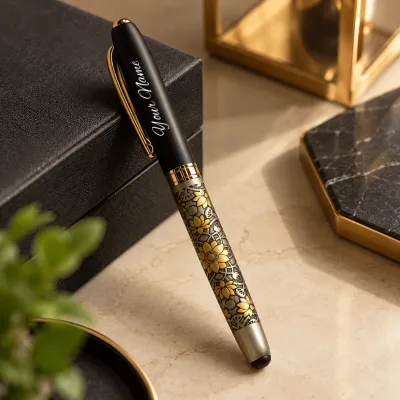 Personalized Floral Dual-Tone Etched Brass Pen with MagSnap Lid