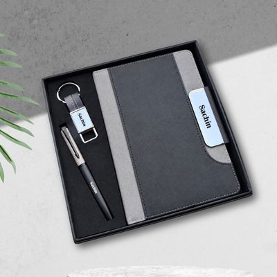 Personalized  Titan Edge Diary, Pen, Keychain Combo (Graphite Grey Colour)