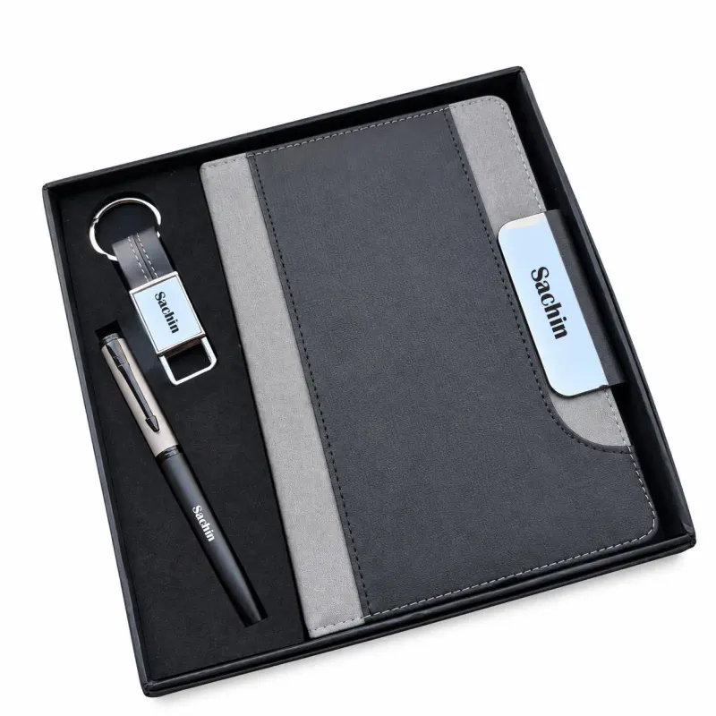 Personalized  Titan Edge Diary, Pen, Keychain Combo (Graphite Grey Colour)