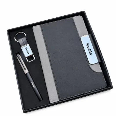 Personalized  Titan Edge Diary, Pen, Keychain Combo (Graphite Grey Colour)