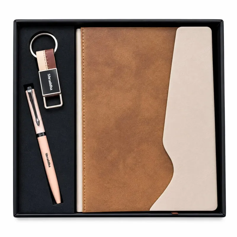 Personalized Urban Earth Diary, Pen, Keychain Combo (Caramel Dune Colour)