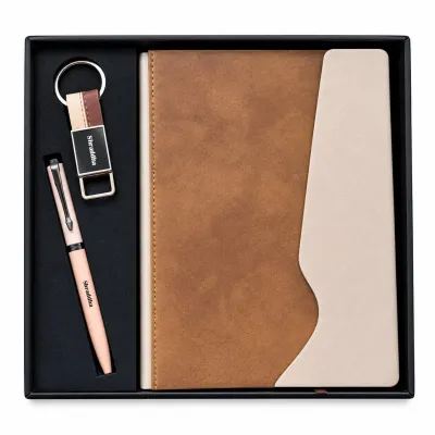 Personalized Urban Earth Diary, Pen, Keychain Combo (Caramel Dune Colour)