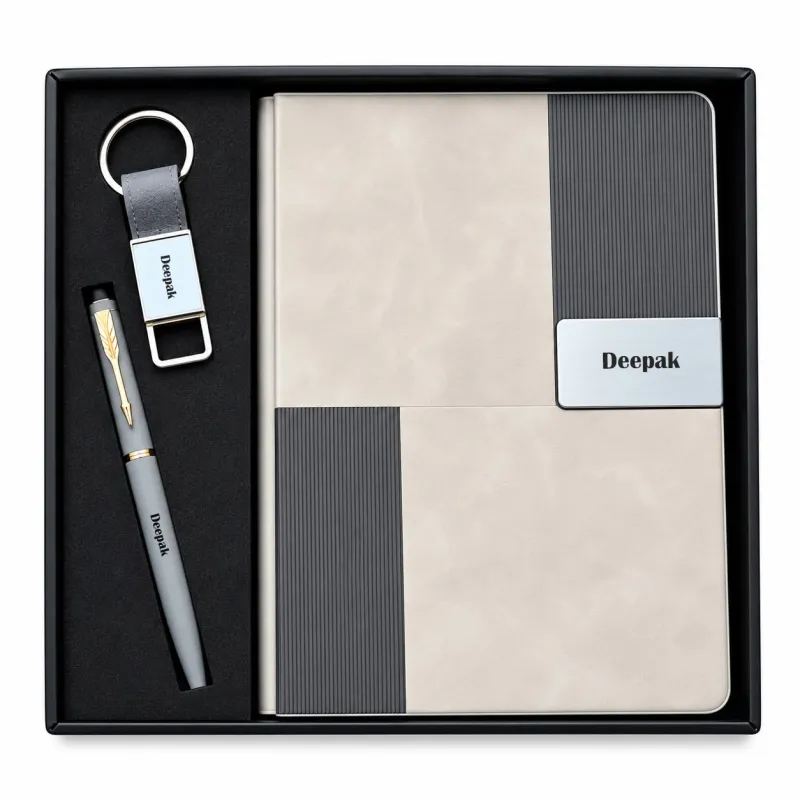 Personalized Vertex Pro Diary, Pen, Keychain Combo (Titanium Grey Colour)