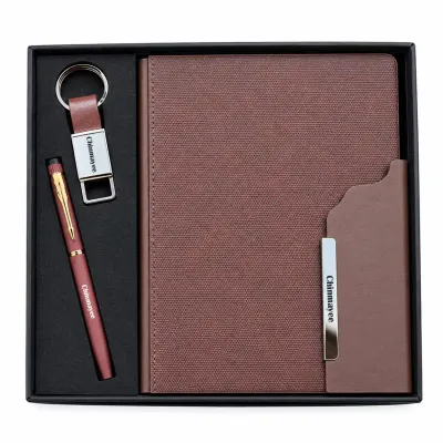 Personalized Strivo Diary, Pen, Keychain Combo (Brown Colour)
