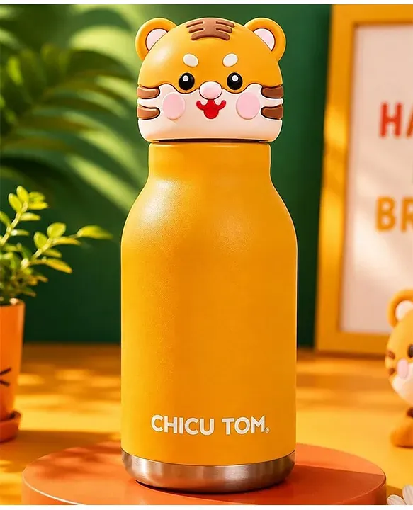 Chicu Tom Bottle – Roro Tiger 3D Animal Water Bottle | Personalized Kids Bottle 480ml