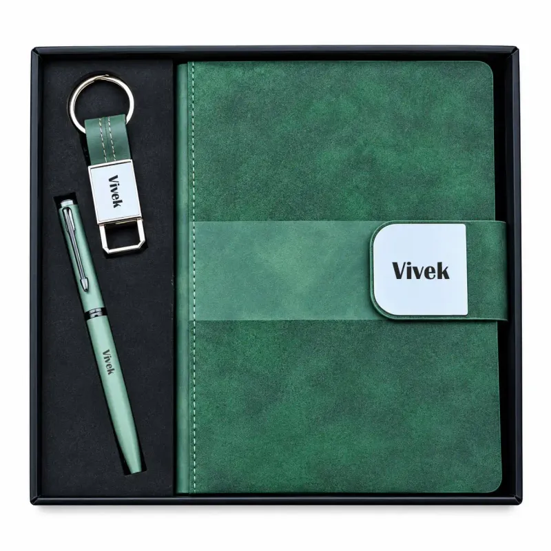 Personalized  Velmont Executive Diary, Pen, Keychain Combo (Emerald Forest Colour)
