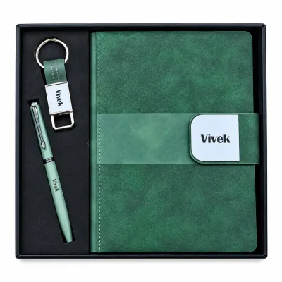 Personalized  Velmont Executive Diary, Pen, Keychain Combo (Emerald Forest Colour)