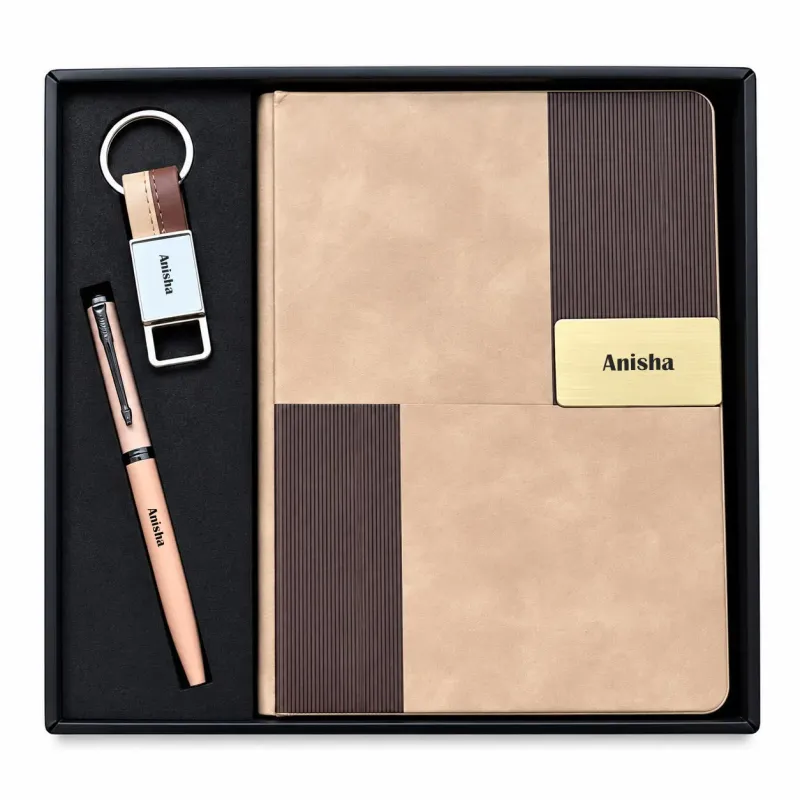 Personalized Vertex Pro Diary, Pen, Keychain Combo (Royal Mocha Gold)