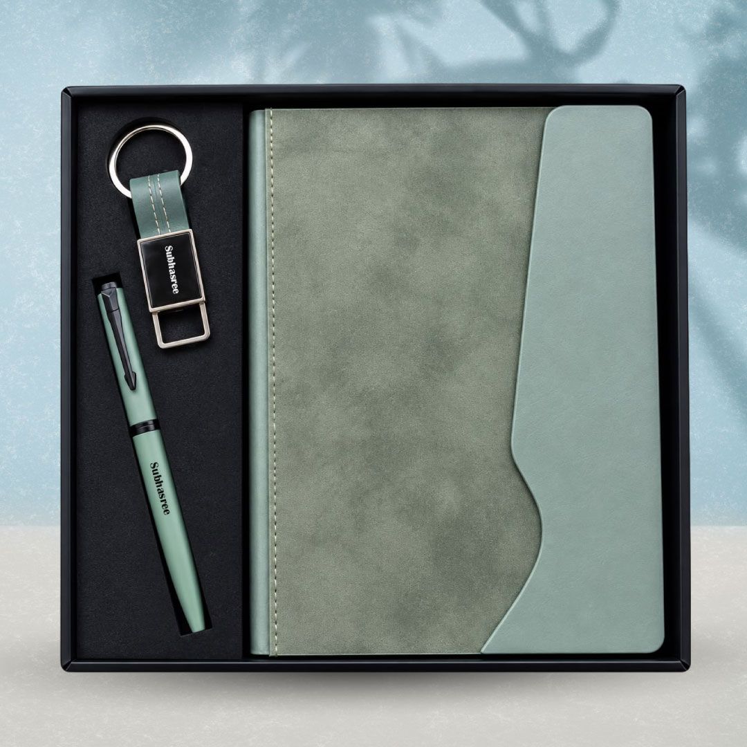 Personalized Urban Edge Diary, Pen, Keychain Combo (Pistachio Calm Colour)